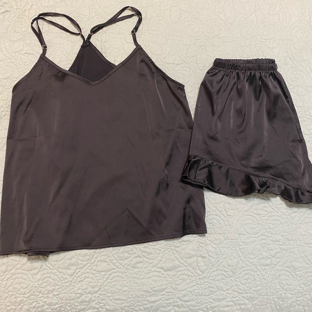 Elegant Black Satin Sleepwear Set